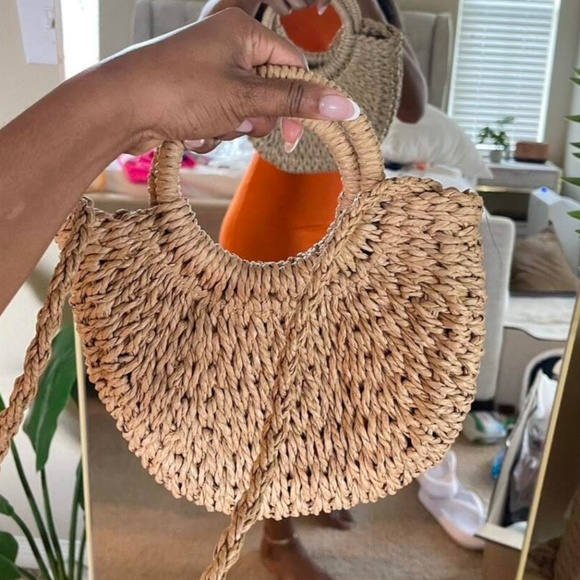 Boho Straw Top Handle Woven Handbag - Picture 2 of 10